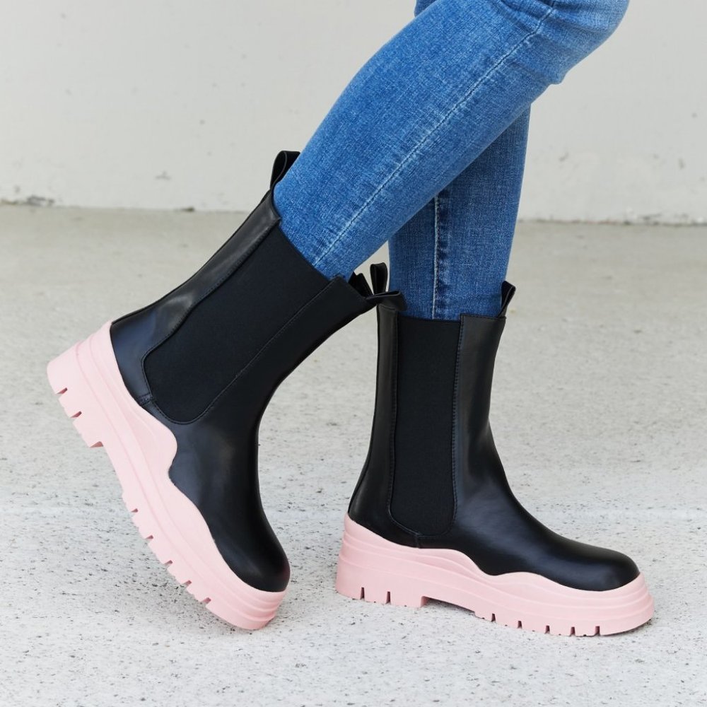 Weeboo Two-Tone Faux Leather Booties in Pink